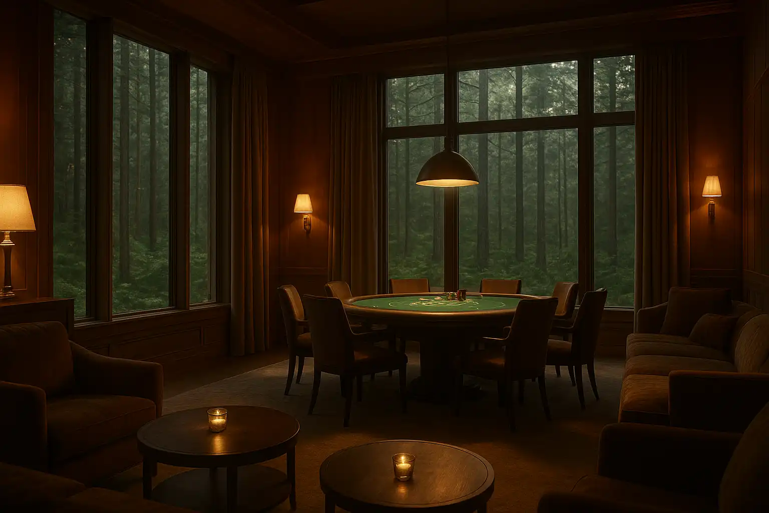 Salon VIP exclusif du casino Atefia avec vue sur la foret